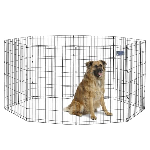 MidWest Homes for Pets Folding Metal Dog Exercise Pen, Indoor/Outdoor Playpen with No Door, Provides 16 Sq Feet of Play Space, 36-Inches Tall, Black E-Coated