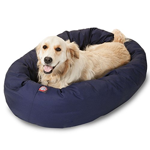 Majestic Pet 40 Inch Bagel Calming Dog Bed Washable  Cozy Soft Round Dog Bed with Spine Support for Dogs to Rest their Head - Fluffy Donut Dog Bed 40x29x9 (Inch) - Round Pet Bed Large  Blue