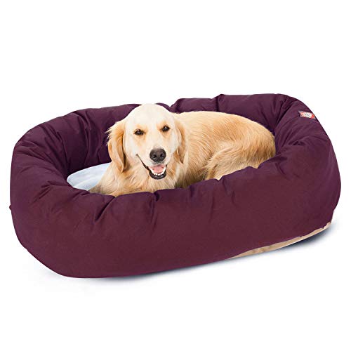 40 inch Burgundy & Sherpa Bagel Dog Bed By Majestic Pet Products