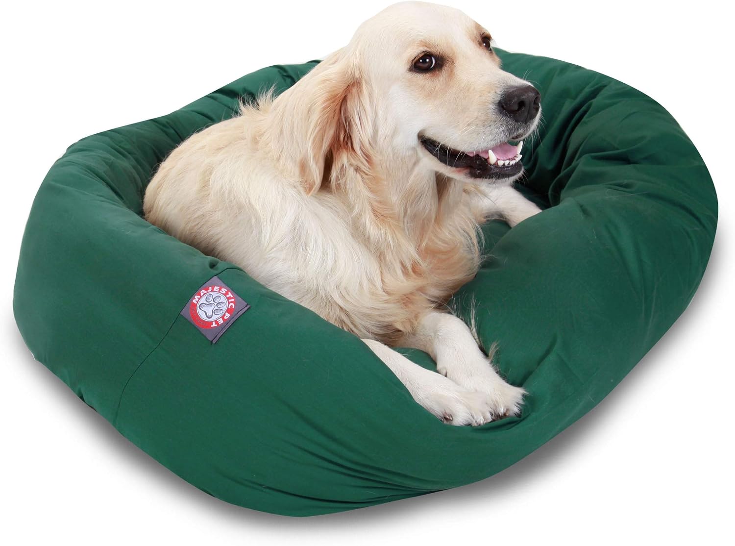 Majestic Pet 40 Inch Bagel Calming Dog Bed Washable  Cozy Soft Round Pet Bed with Spine Support for Dogs to Rest their Head - Fluffy Donut Puppy Bed 40x29x9 (Inch) - Large  Green
