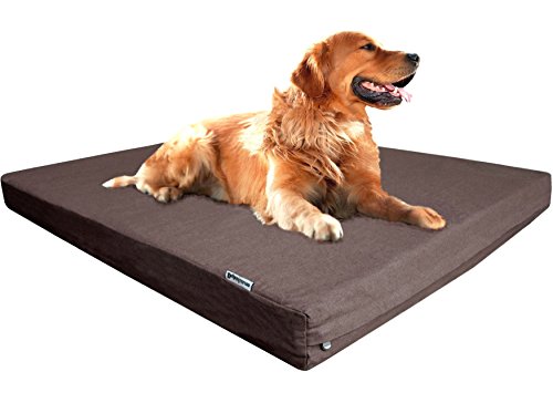 Dogbed4less Luxury Extra Large Orthopedic Memory Foam Dog Bed for Large Dogs with Durable Waterproof Internal Case, Removable Washable Denim Cover and Extra Bonus Pet Bed Cover, XL 40X35X4, Brown