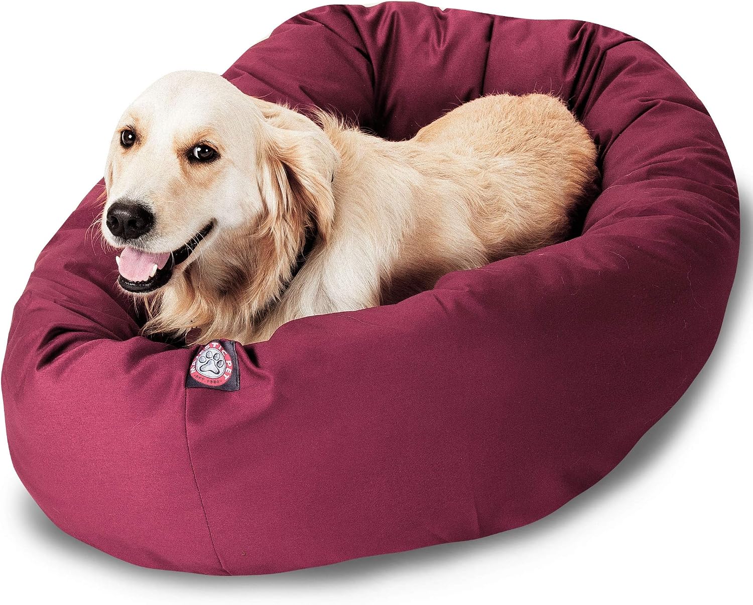 Majestic Pet 40 Inch Bagel Calming Dog Bed Washable  Cozy Soft Round Dog Bed with Spine Support for Dogs to Rest their Head - fluffy donut dog bed 40x29x9 (Inch) - Round Pet Bed Large  Burgundy