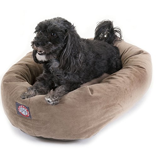 Majestic Pet 24 Inch Suede Calming Dog Bed Washable 24x19x7 (Inch) Cozy Soft Round Donut Dog Bed with Spine Support for Dogs to Rest Their Head - Pet Bed Small Stone