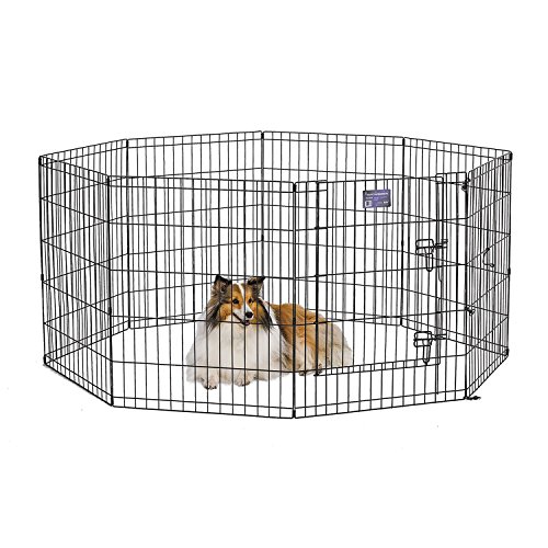 MidWest Homes for Pets Folding Metal Dog Exercise Pen, Indoor/Outdoor Playpen with Secure Door, Provides 16 Sq Feet of Play Space, 30-Inches Tall, Black E-Coated