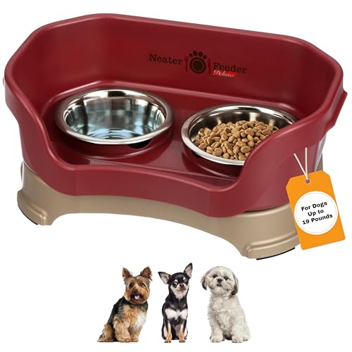 Neater Pet Brands Neater Feeder Deluxe Mess Proof Dog Bowls Elevated for Small Dogs Under 19 lbs, Made in USA, No Spill Raised Dog Food Bowl Stand Feeding Station, Food and Water Bowl Set, Cranberry