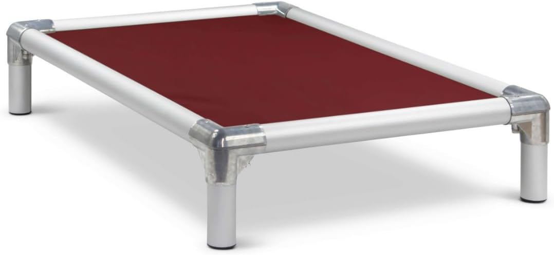 Kuranda Chewproof Elevated Dog Bed - Silver Aluminum - 25" x 18" - Heavy Duty Vinyl - Burgundy