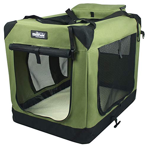 EliteField 3-Door Folding Soft Dog Crate with Carrying Bag and Fleece Bed (2 Year Warranty), Indoor & Outdoor Pet Home (42" L x 28" W x 32" H, Sage Green)
