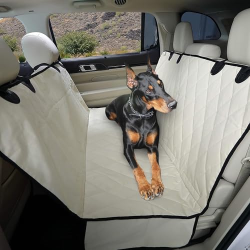 4Knines Dog Backseat Cover with Hammock for Cars, SUVs, and Trucks  Waterproof Layers, Nonslip Seat Protector, Durable Nylon Clips, K9 Shield with Heavy Duty Thread, (Regular, Tan)