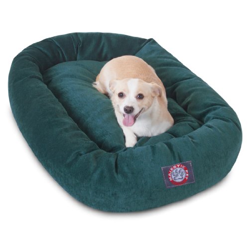 Majestic Pet 32 Inch Micro Velvet Calming Dog Bed Washable 32x23x7 (inch)  Cozy Soft Round Donut Dog Bed with Spine for Head Support - Pet Bed Medium  Marine