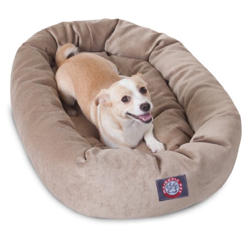 Majestic Pet 32 Inch Micro Velvet Calming Dog Bed Washable 32x23x7 (inch)  Cozy Soft Round Donut Dog Bed with Spine for Head Support - Pet Bed Medium  Pearl