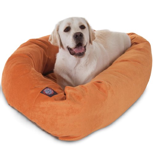 Majestic Pet 40 Inch Micro Velvet Calming Dog Bed Washable 40x29x9 (inch)  Cozy Soft Round Donut Dog Bed with Spine for Head Support - Pet Bed Large  Orange