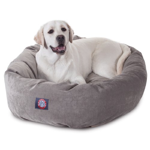 Majestic Pet 40 Inch Micro Velvet Calming Dog Bed Washable  Cozy Soft Round Dog Bed with Spine for Head Support - Fluffy Donut Dog Bed 40x29x9 (inch)  Round Pet Bed Large - Vintage
