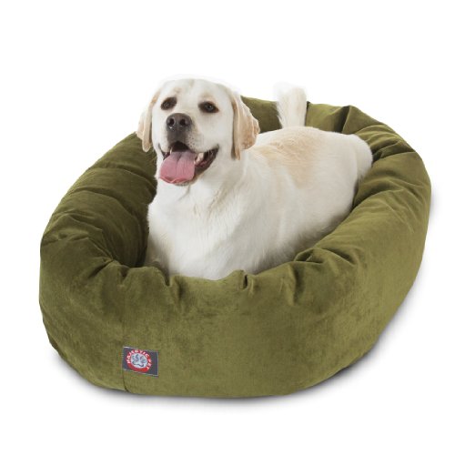 Majestic Pet 40 Inch Micro Velvet Calming Dog Bed Washable 40x29x9 (inch)  Cozy Soft Round Donut Dog Bed with Spine for Head Support - Pet Bed Large  Fern