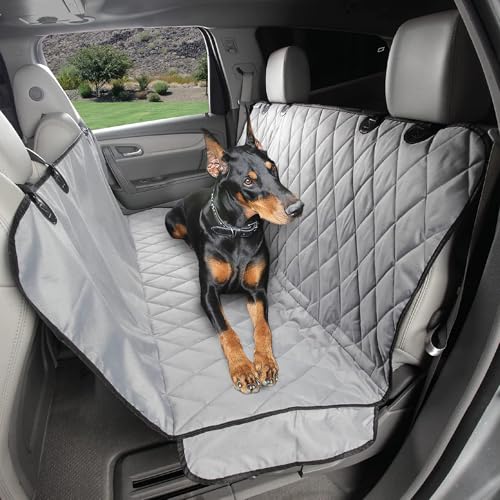 4Knines Dog Backseat Cover with Hammock for Cars, SUVs, and Trucks  Waterproof Layers, Nonslip Seat Protector, Durable Nylon Clips, K9 Shield with Heavy Duty Thread, (Regular, Grey)