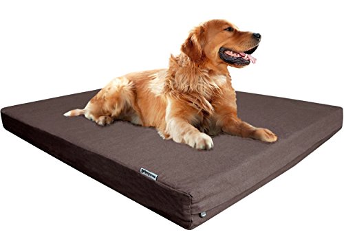 Dogbed4less True Orthopedic Memory Foam Dog Bed with Waterproof Liner for Medium to Large Pet, Heavy Duty Denim in Brown External Cover, Gel Cooling Human Grade XL 40"X35"X4" Pad