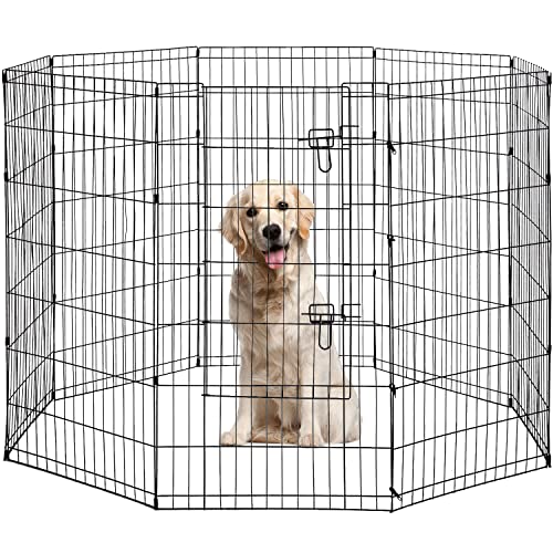 8-Panel Tall Dog Playpen Crate Fence Pet Kennel Play Pen Exercise Cage, 42-Inch, Black