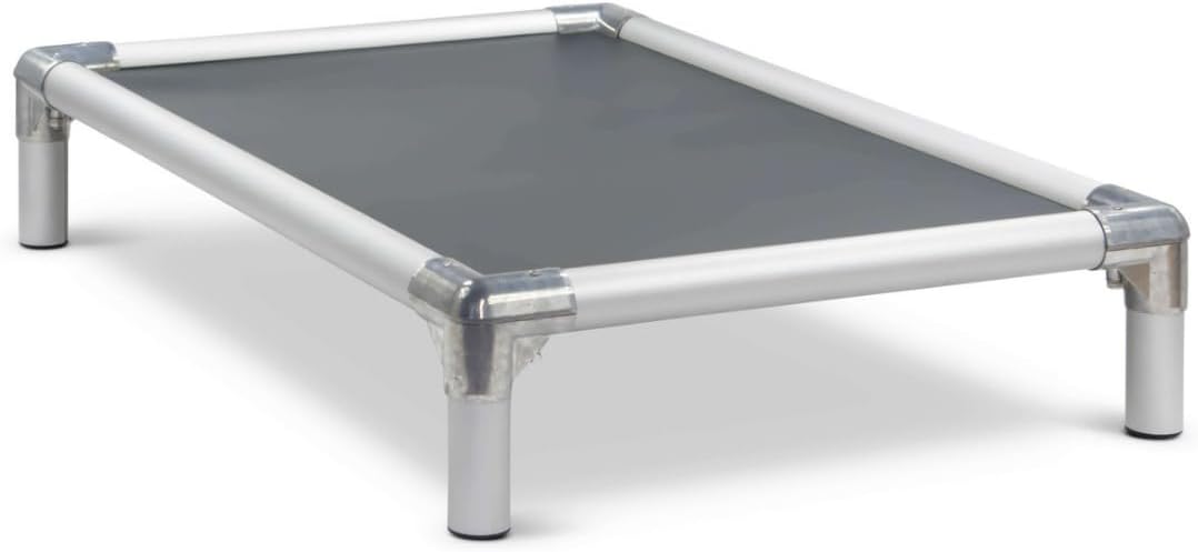 Kuranda Chewproof Elevated Dog Bed - Silver Aluminum - 40" x 25" - Heavy Duty Vinyl - Smoke