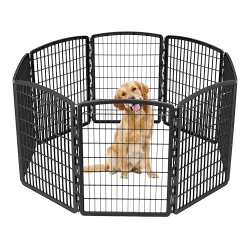 IRIS USA 34" 8-Panel Pet Dog Puppy Playpen, Indoor/Outdoor Dog Pen, 63 x 63 x 34, Foldable, Customizable, Black