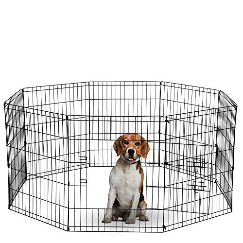 Dog Exercise Pen Pet Playpens for Small Dogs - Puppy Playpen Outdoor Back or Front Yard Fence Cage Fencing Doggie Rabbit Cats Playpens Outside Fences with Door - Metal Wire Foldable 8-Panel 30 sq Foot