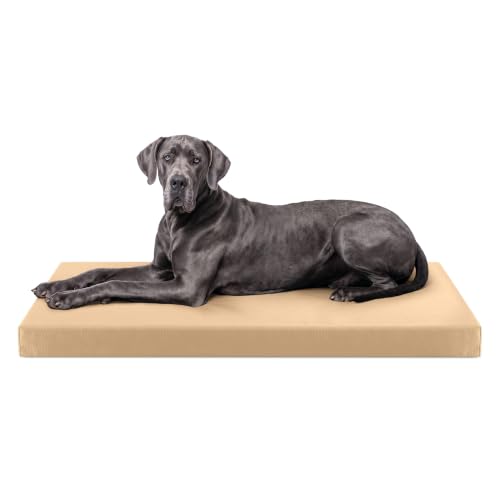 K9 Ballistics Tough Rip-Stop Orthopedic Dog Bed - Durable, Removable, Washable Cover, Kennel Pad Fits in Crate, XL, Giant & XXL Extra Large 53"x36", Tan