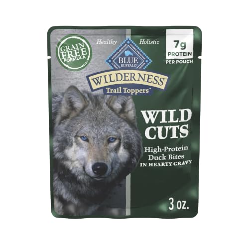 Blue Buffalo Wilderness Trail Toppers Wild Cuts Natural High-Protein Dog Wet Food, Duck Bites in Hearty Gravy, 3-oz Pouch, 24 Count