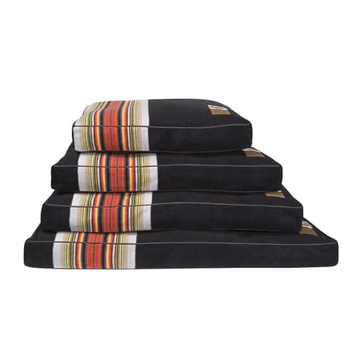 Pendleton Acadia National Park Napper Dog Bed  Size Small (28" x 20" x 4") - Memory Foam Comfort, Washable Fleece Cover, Durable Cotton Canvas Bottom, Black with Multicolor Stripes