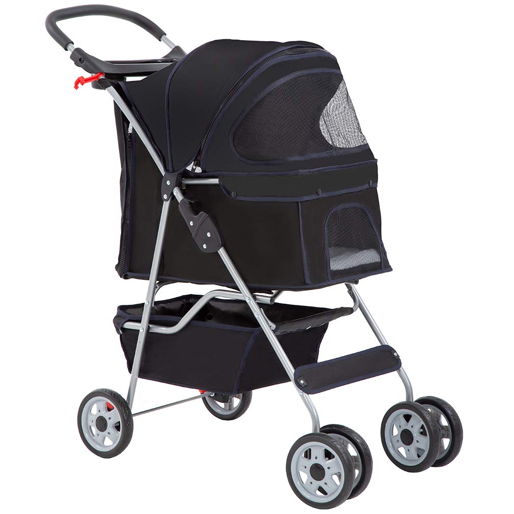 BestPet Pet Stroller Cat Dog Cage Stroller Travel Folding Carrier,Black