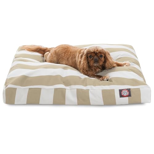 Majestic Pet Stripes Rectangle Medium Dog Bed Washable  Non Slip Comfy Pet Bed  Dog Crate Bed with Removable Washable Cover  Dog Kennel Bed for Sleeping, Polyester Fiber, Medium, Sand