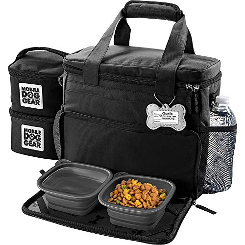 Mobile Dog Gear, Week Away Dog Travel Bag for Small Dogs, Includes Lined Food Carriers and 2 Collapsible Dog Bowl, Black, Meets Airline Requirements