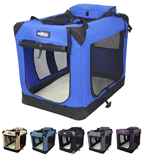 EliteField 3-Door Folding Soft Dog Crate with Carrying Bag and Fleece Bed (2 Year Warranty), Indoor & Outdoor Pet Home (36" L x 24" W x 28" H, Royal Blue)