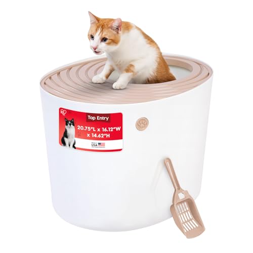 IRIS USA Top Entry Litter Box (Beige/White)