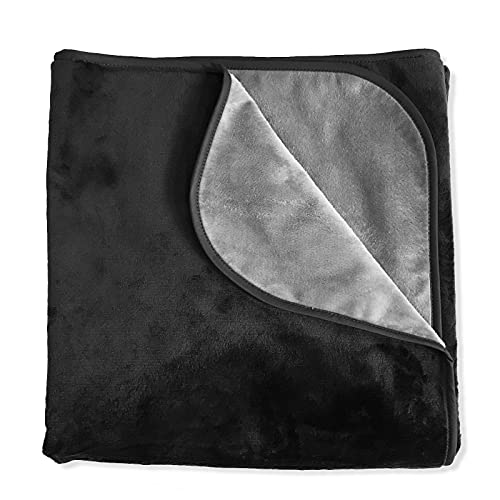 Mambe Silky Waterproof Throw for Protecting Furniture Bed Couch from Stains Caused by Dogs, Cats, Incontinence. Soft, Washable, Reversible. (Size Large 70x90 inches, Color Black/Charcoal)