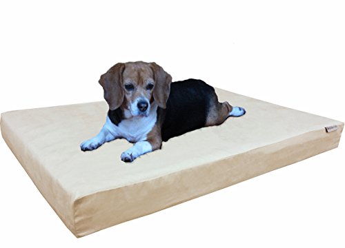 Dogbed4less Waterproof Memory Foam Dog Bed for Medium Dogs with Washable Cover and Extra Pet Bed Case 37X27X4 Inch, Khaki