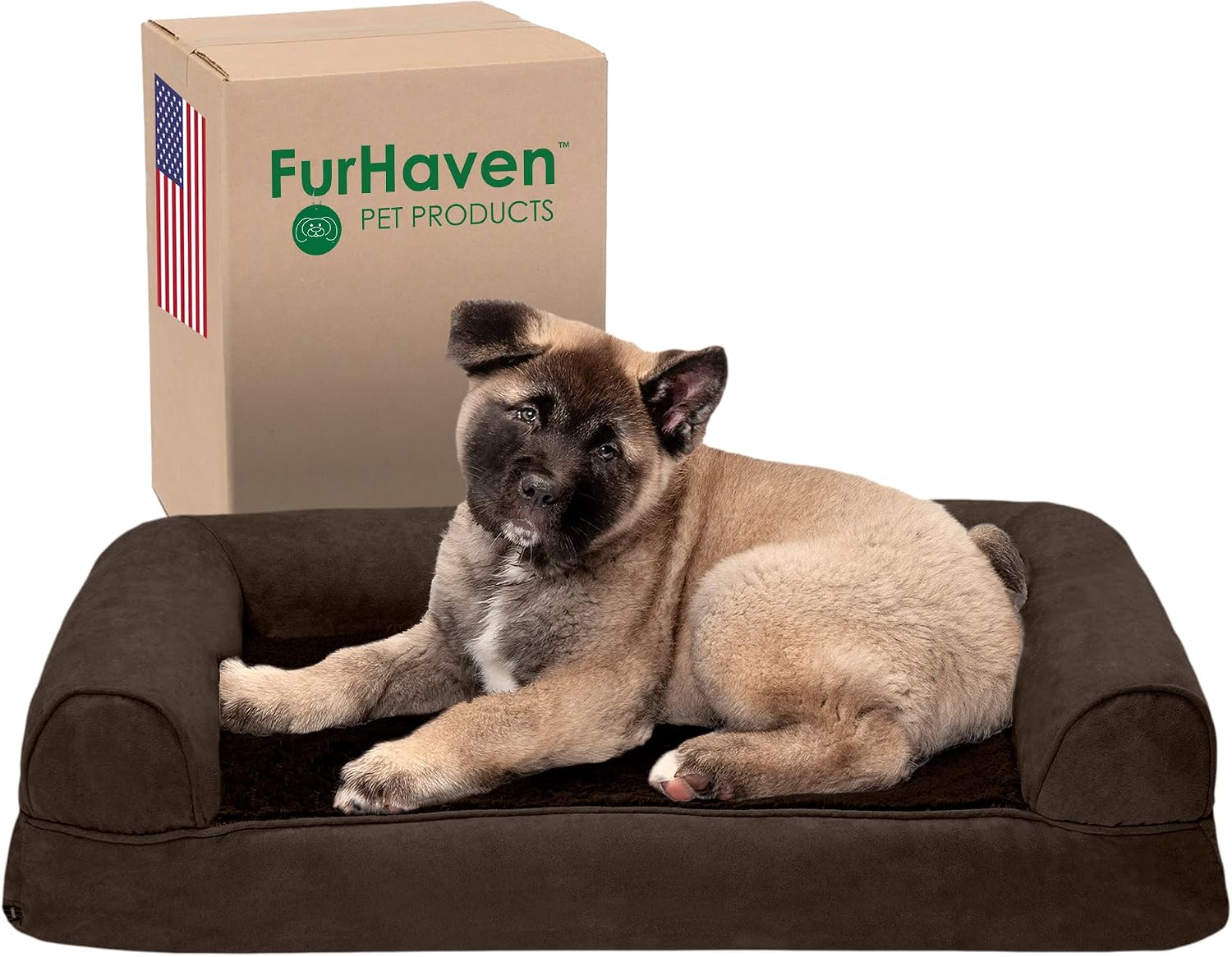 Furhaven Plush & Suede Sofa (Espresso)