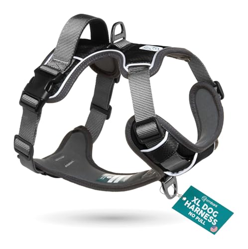 Embark Adventure Dog Harness, Reflective Trim XL Harness for Extra Large Dogs No Pull - Military Grade Nylon, 2 Leash Clips & Gel Lined Handle. Soft & Padded Puppy Dog for Any Breed