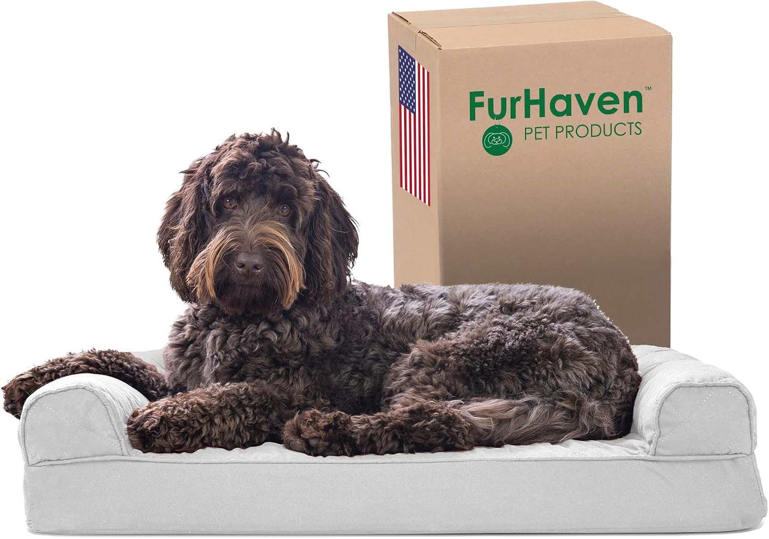 Furhaven Memory Foam Dog Bed for Medium/Small Dogs w/ Removable Bolsters & Washable Cover, For Dogs Up to 35 lbs - Quilted Sofa - Silver Gray, Medium