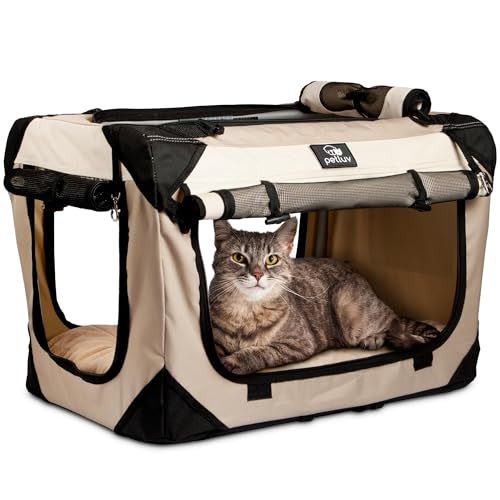 Medium Cat Carrier & Dog Carrier for Most Cats or Small Dog. Soft Sided Pet Carrier for Travel. Collapsible, Portable with Soft Bed, Top & Side Loading, Locking Zippers, Puppy Crate & Kennel