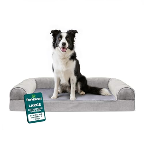 Furhaven Faux Fur & Velvet Sofa (Smoke Gray)