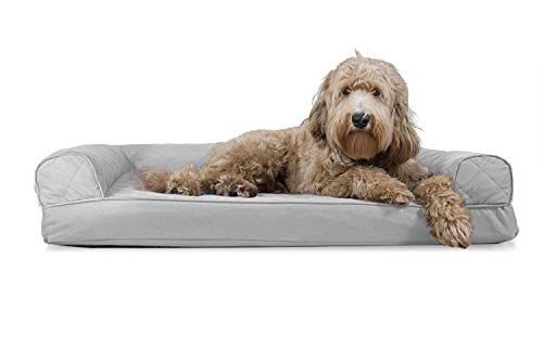 Furhaven Cooling Gel Dog Bed for Large/Medium Dogs w/ Removable Bolsters & Washable Cover, For Dogs Up to 55 lbs - Quilted Sofa - Silver Gray, Large