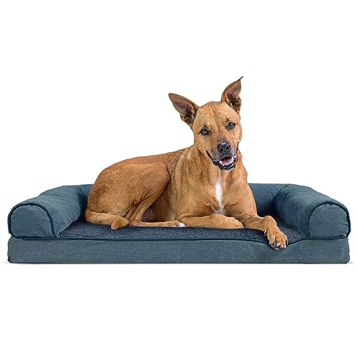 Furhaven Orthopedic Dog Bed for Large Dogs w/ Removable Bolsters & Washable Cover, For Dogs Up to 95 lbs - Sherpa & Chenille Sofa - Orion Blue, Jumbo/XL