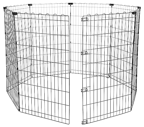 Amazon Basics Foldable Octagonal Metal Exercise Dog Playpen - Indoor/Outdoor, No Door, Large (8 Panels, 24 x 42), Easy to assemble, store, and customize, 42" - Large, Black