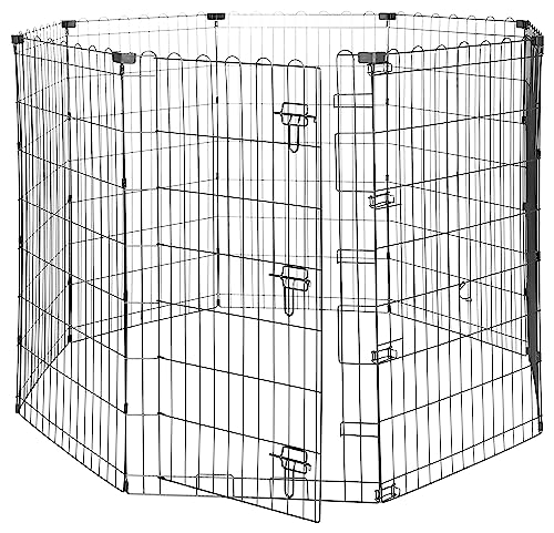Amazon Basics Foldable Octagonal Metal Exercise Dog Playpen - Indoor/Outdoor, Single Door, Large (8 Panels, 24 x 42), Easy to assemble and store, 42" - Large, Black
