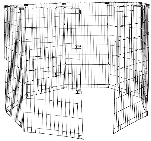 Amazon Basics Foldable Octagonal Metal Exercise Dog Playpen - Indoor/Outdoor, No Door, Extra Large (8 Panels, 24 x 48), Easy to assemble, store, and customize, 48" - X-Large, Black