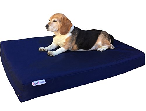 Dogbed4less Medium Orthopedic Dog Bed with Memory Foam for Pet, Waterproof Liner with Durable Nylon Blue External Cover, 35X20X4 Inches