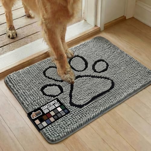 GORILLA GRIP Ultra Absorbent Grippy Doormat for Muddy Dog Paws, 30x20 Machine Washable Soakstopper Rugs Cleaner Floors, Bed Mat Dirty Dogs, Indoor Entrance Door Rug Pet Bed Mats Paw Gray