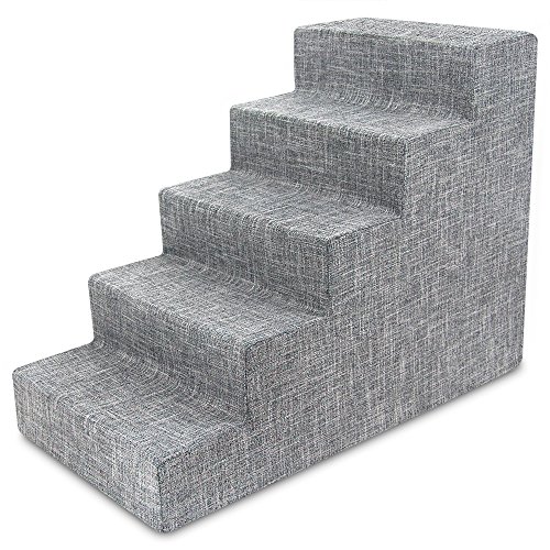 Best Pet Supplies Dog Stairs & Steps - Foam Steps for Small Dogs & Cats, Non-Slip Indoor Balanced Pet Step Support, Dog Ramp, No Assembly, Ash Gray Linen, 5-Step (22.5-inch Height)