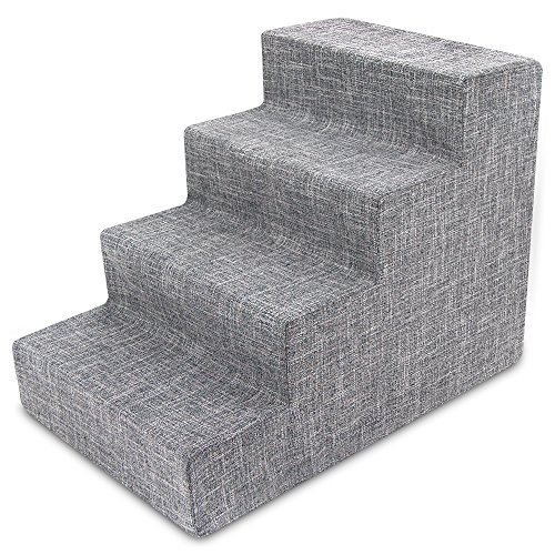 Best Pet Supplies Dog Stairs & Steps - Foam Steps for Small Dogs & Cats, Non-Slip Indoor Balanced Pet Step Support, Dog Ramp, No Assembly, Ash Gray Linen, 4-Step (18-inch Height).
