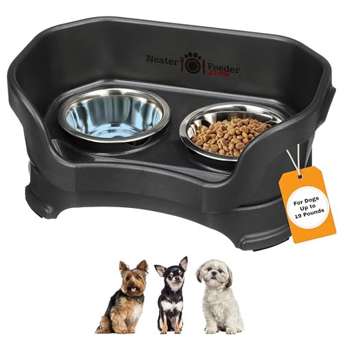 Neater Pet Brands Neater Feeder Deluxe Mess Proof Dog Bowls Elevated for Small Dogs Under 19 lbs, Made in USA, No Spill Raised Dog Food Bowl Stand Feeding Station, Food and Water Bowl Set, Black