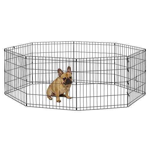 New World Folding Metal Puppy/Dog Exercise Pen, Indoor/Outdoor Playpen with No Door, Provides 16 Sq Feet of Play Space, 24-Inches Tall, Black E-Coated