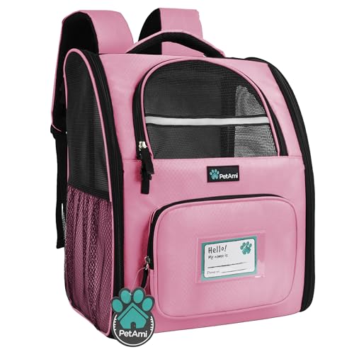 PetAmi Dog Backpack Carrier for Small Large Cat, Pet, Puppy, Ventilated Pet Hiking Backpack Travel Bag, Airline Approved Cat Backpack Carrier, Camping Biking Dog Bag Up to 18lbs Pet, Pink